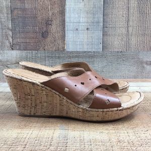 Born Brown Leather Canova Wedge Heels Sandals Womens 8 Perforated Shoes